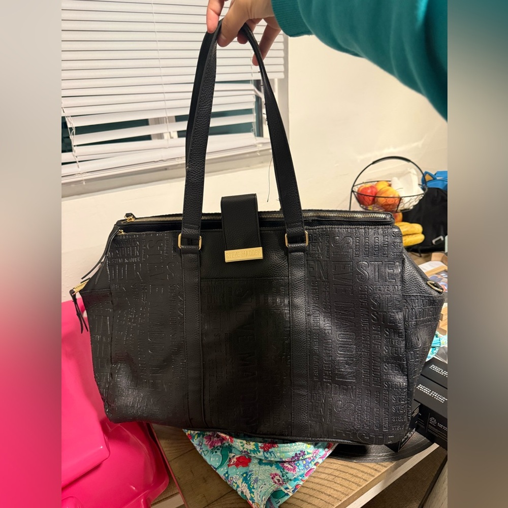 Steve Madden Black Embossed overnight Bag